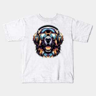 Leonberger Smiling DJ Rocks the Musical Scene Kids T-Shirt